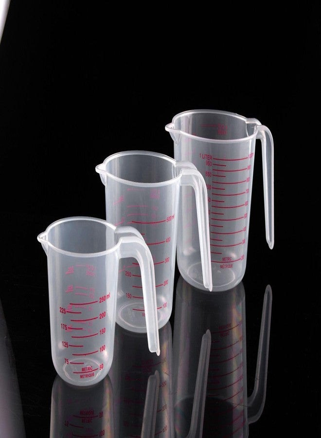 Kunya 3-Piece Measuring Cups Set for Liquids & Dry Ingredients, with Spout & Handle, in ML, Cups, Liters, Pints & Ounces, Sizes: 250ml, 500ml, 1000ml - BPA-Free - Image 3